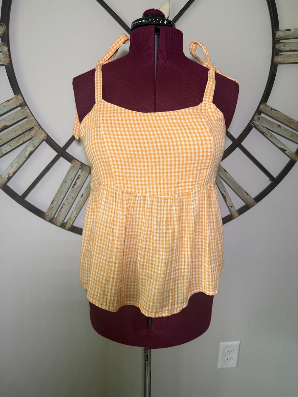 Old Navy Orange Gingham Tie-Strap Peplum Tank Top New